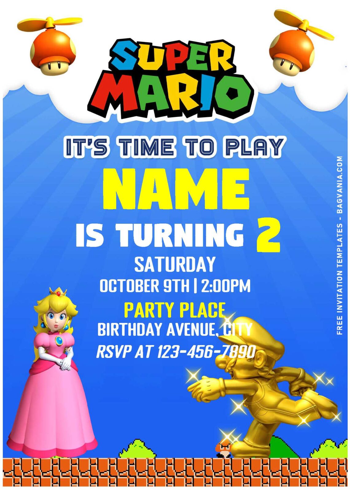 (Free Editable PDF) Wahoo Super Mario Time Birthday Invitation