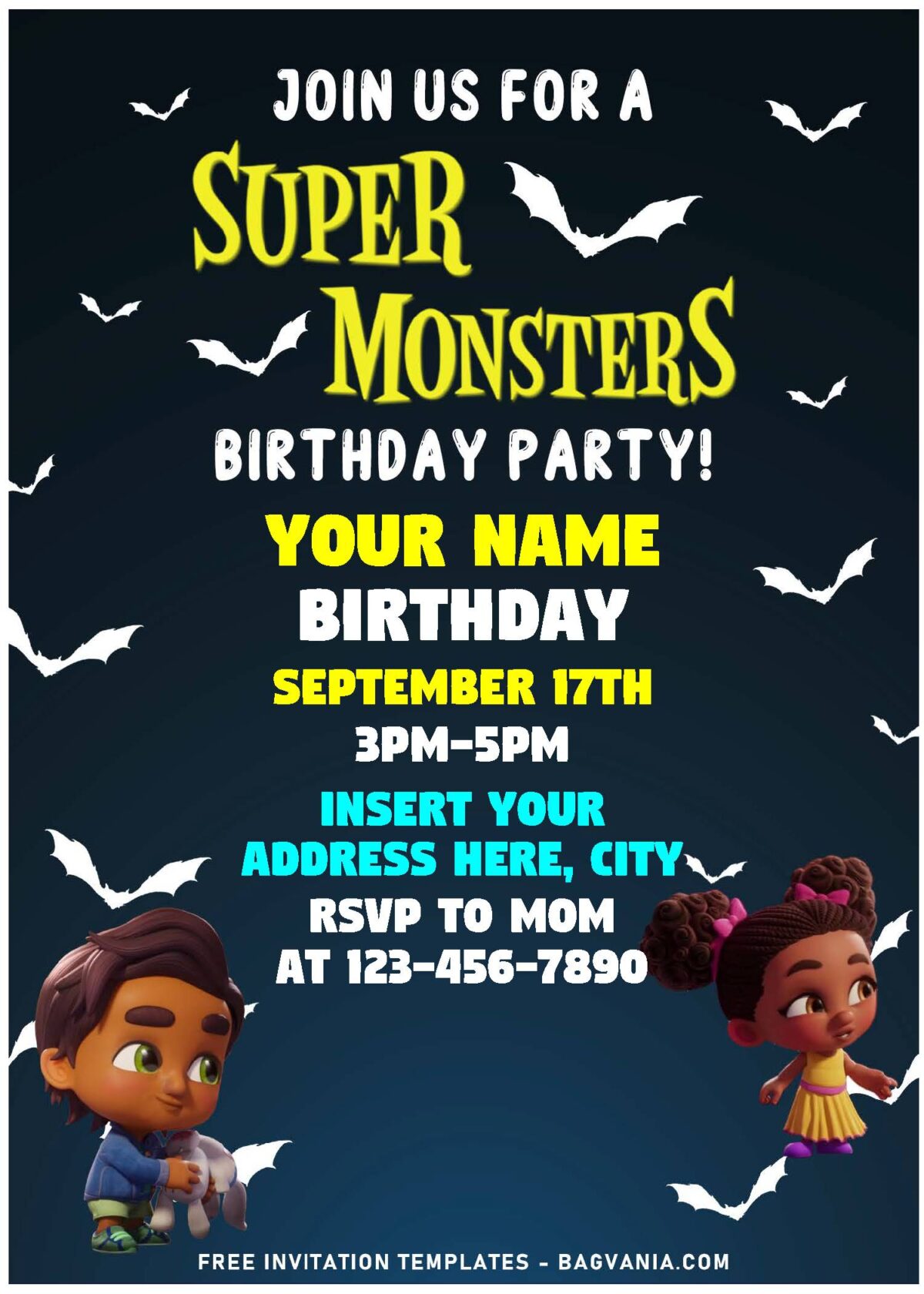 (Free Editable PDF) Spooktacular Super Monster Birthday Invitation Templates with spooky bats