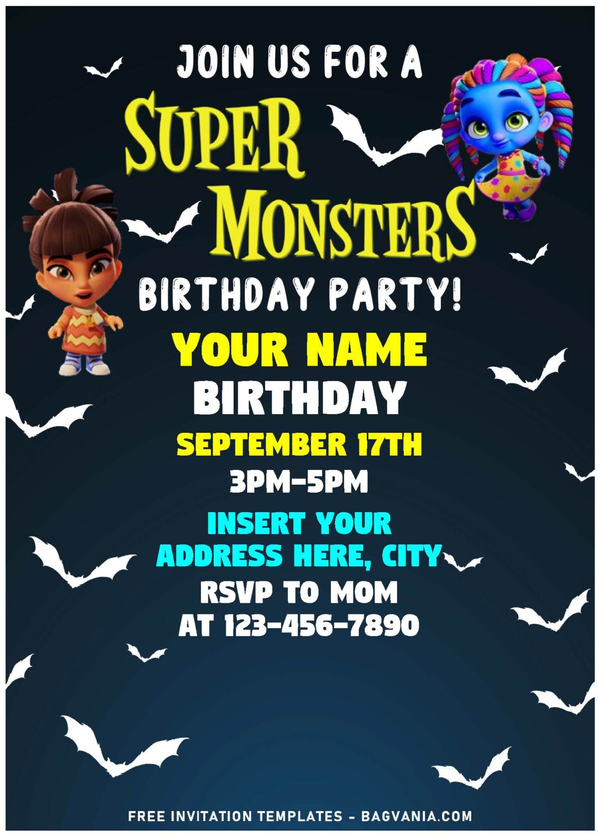 (Free Editable PDF) Spooktacular Super Monster Birthday Invitation Templates with chalkboard background