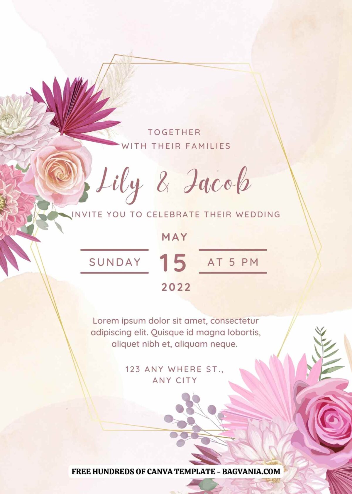 (Free) 7+ Pampas Grass Canva Wedding Invitation Templates | FREE ...