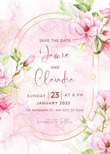 (Free) 11+ Magnolia Brench Watercolor Canva Wedding Invitation ...