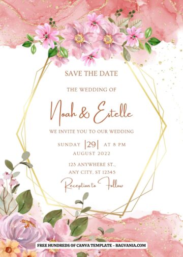 (Free) 9+ Soft Pink Watercolor Vintage Canva Wedding Invitation ...