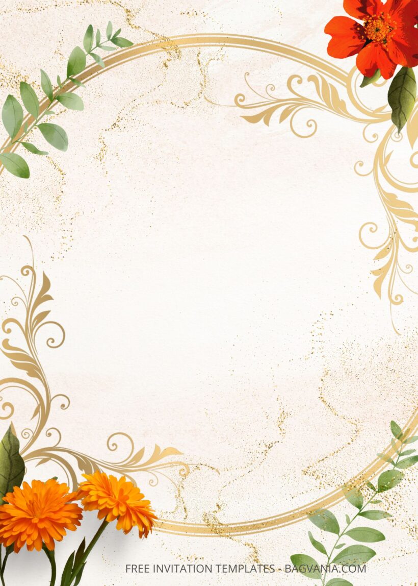 ( Free ) 7+ Orange Watercolor Floral Canva Wedding Invitation Templates Portrait Two