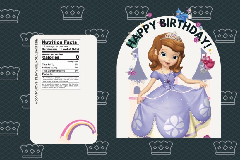 (Free) Sofia The First Canva Birthday Water Bottle Labels Five