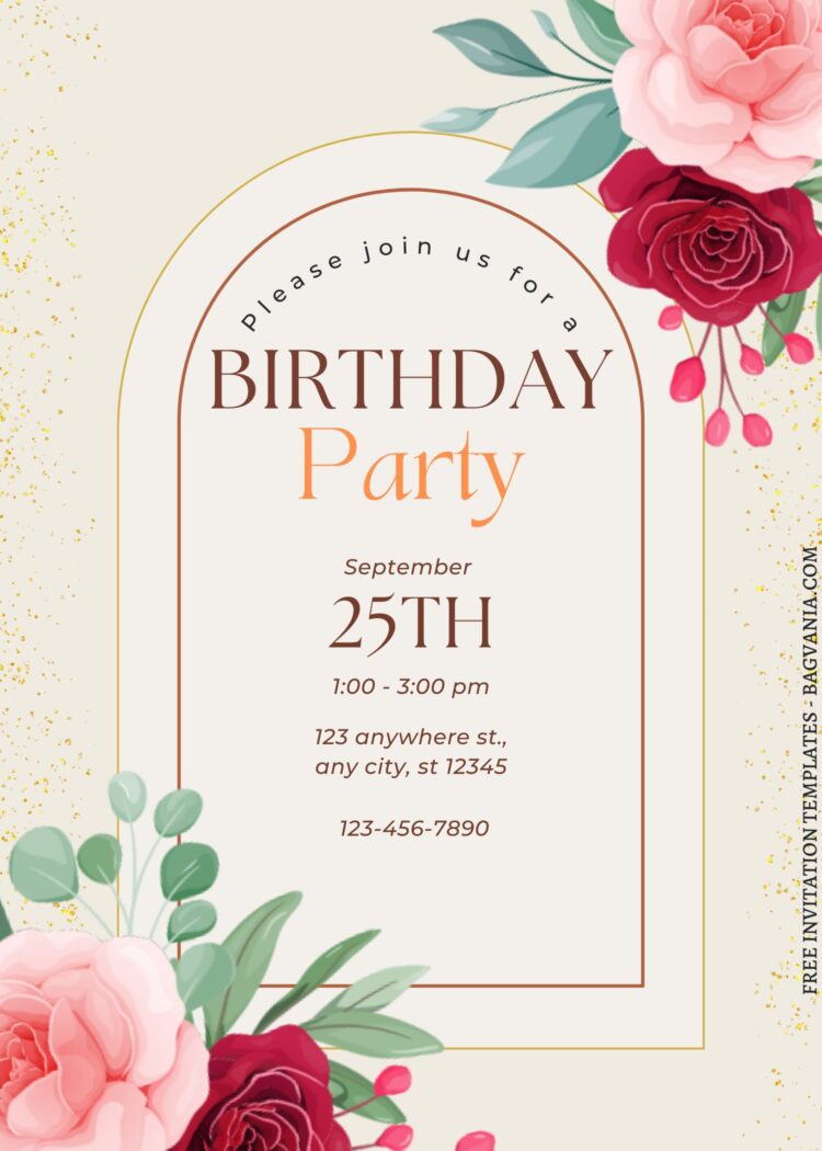 (Free) 9+ Vintage Rose Canva Birthday Invitation Templates | Bagvania