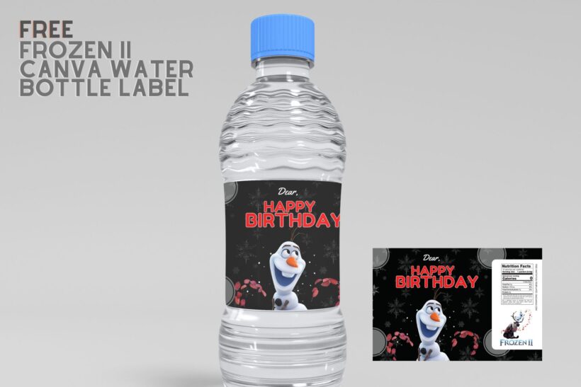 (Free) Frozen II Canva Birthday Water Bottle Labels