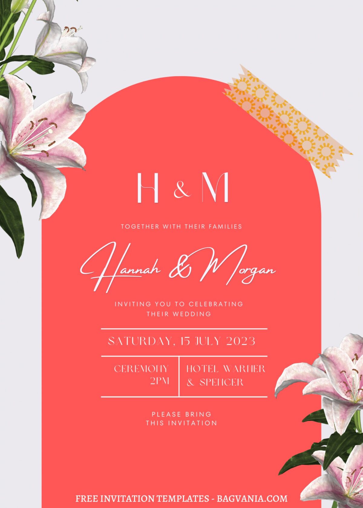(Free) 7+ Cascading Stargazer Lily Canva Wedding Invitation Templates with watercolor Stargazer lily