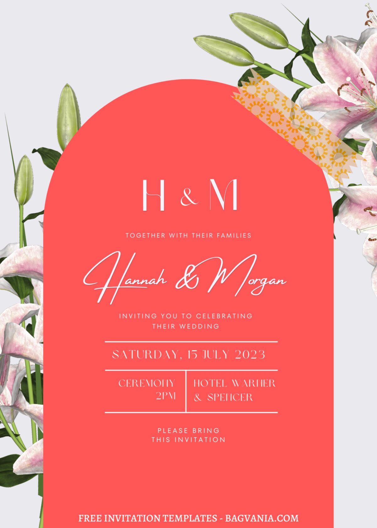 (Free) 7+ Cascading Stargazer Lily Canva Wedding Invitation Templates with delicate soft color scheme