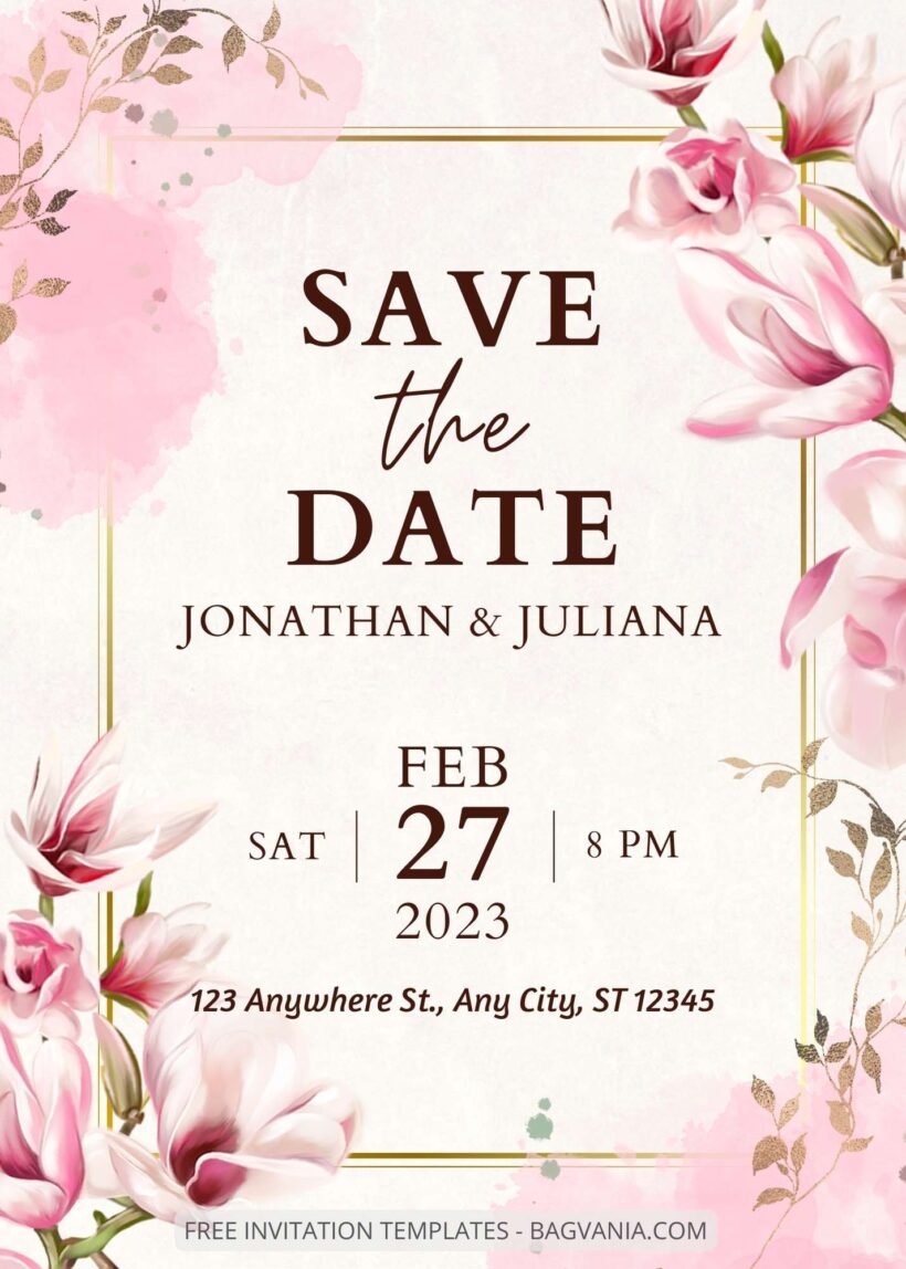( Free ) 10+ Watercolor Magnolia Canva Wedding Invitation Templates