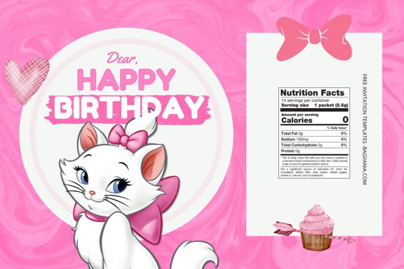 (Free) Aristocats Canva Birthday Water Bottle Labels Four