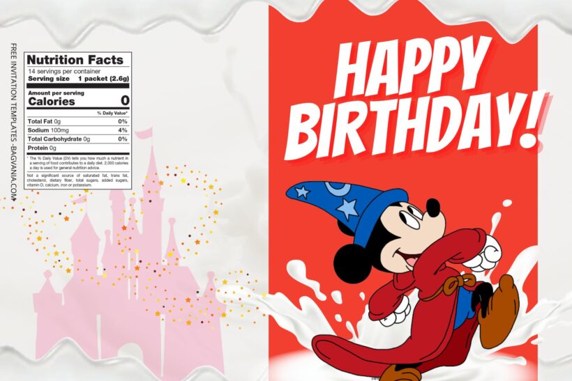 (Free) Disney Fantasia Canva Birthday Water Bottle Labels SIx