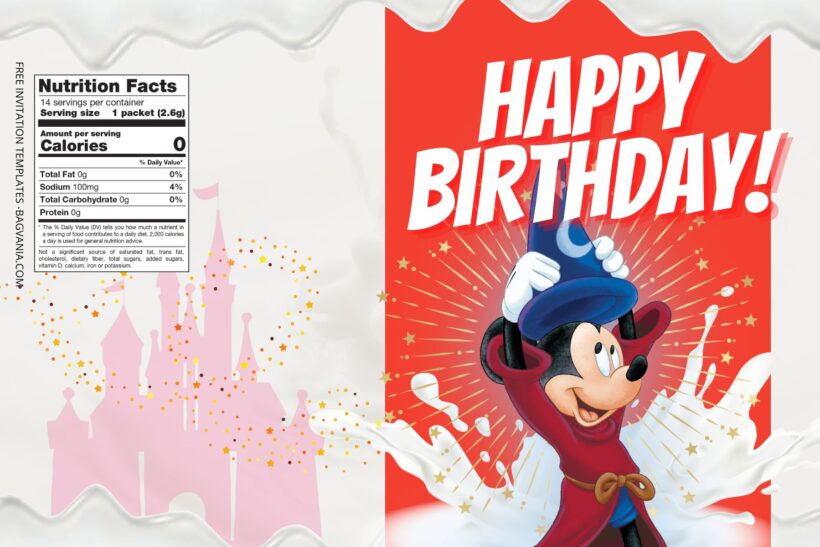 (Free) Disney Fantasia Canva Birthday Water Bottle Labels Three