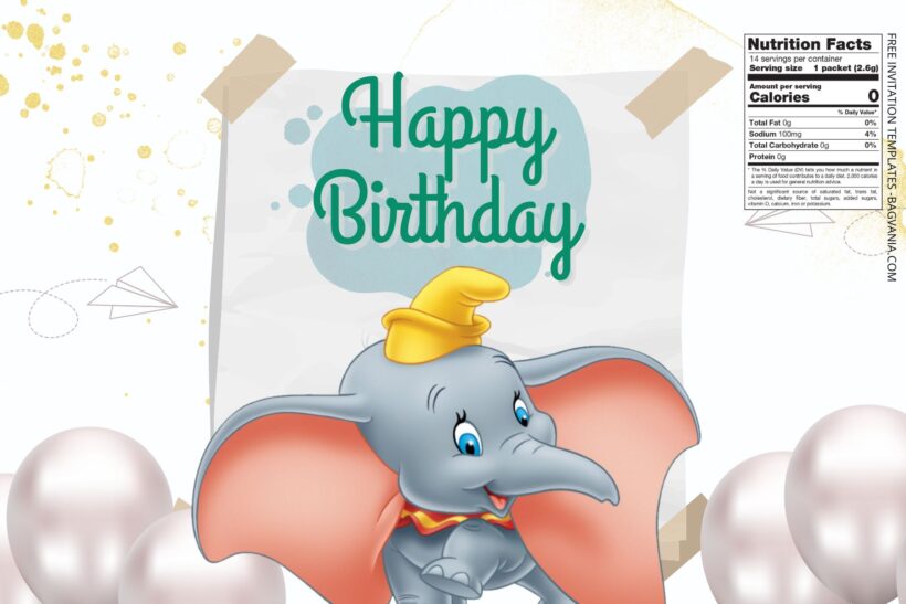 (Free) Dumbo Canva Birthday Water Bottle Labels Five