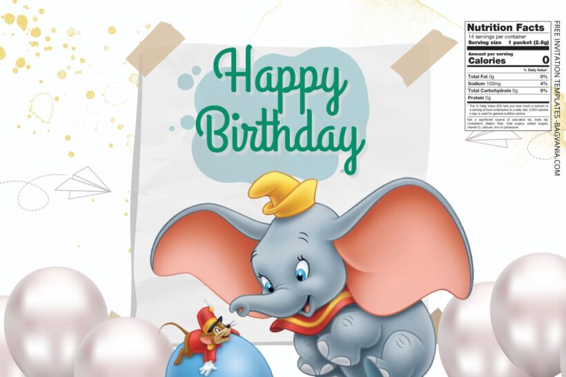 (Free) Dumbo Canva Birthday Water Bottle Labels Four