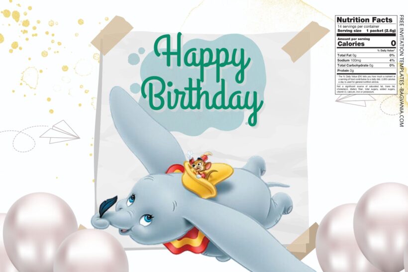(Free) Dumbo Canva Birthday Water Bottle Labels One 