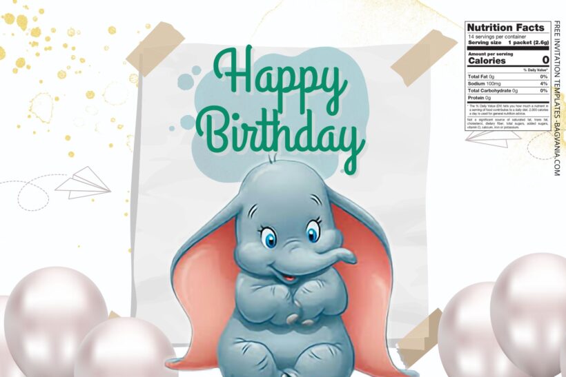 (Free) Dumbo Canva Birthday Water Bottle Labels Six