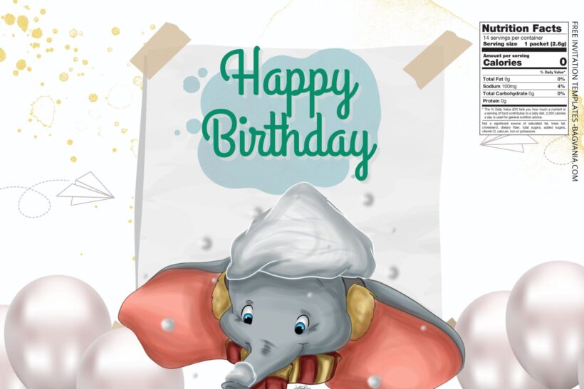 (Free) Dumbo Canva Birthday Water Bottle Labels Three