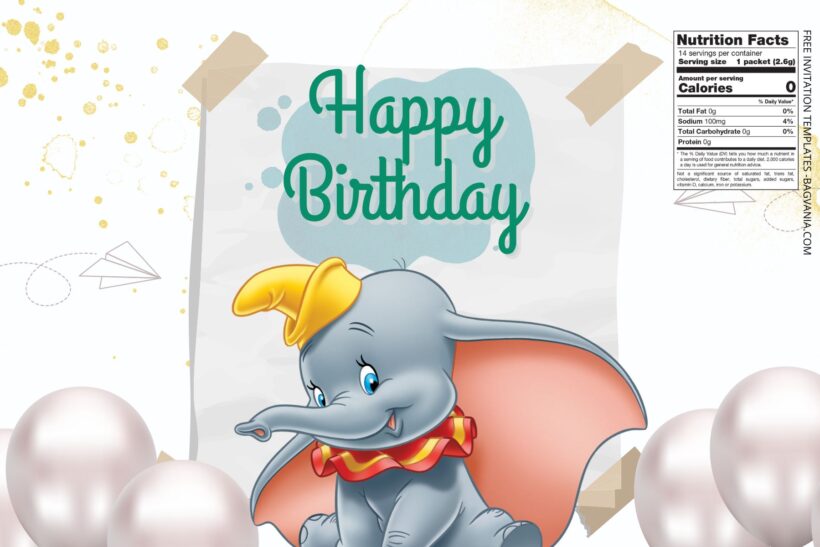 (Free) Dumbo Canva Birthday Water Bottle Labels Two