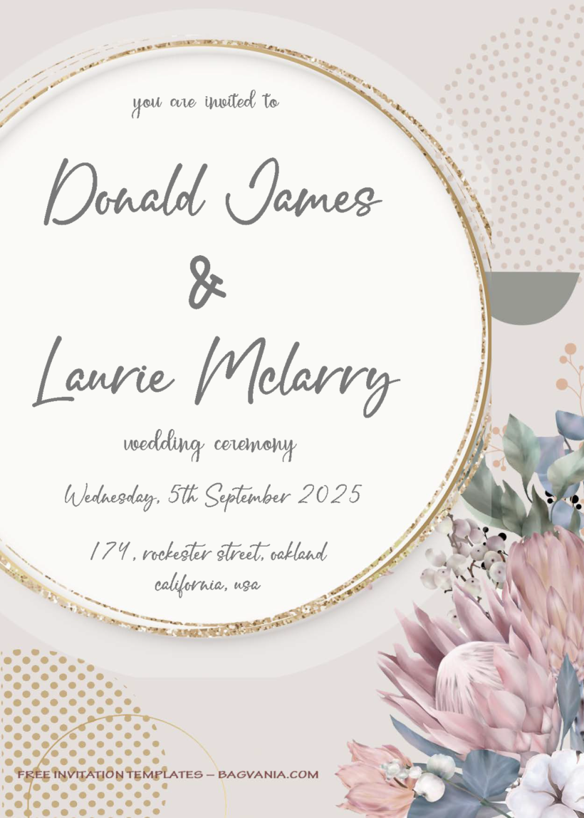 ( Free Editable PDF ) Protea Floral Wedding Invitation Templates One