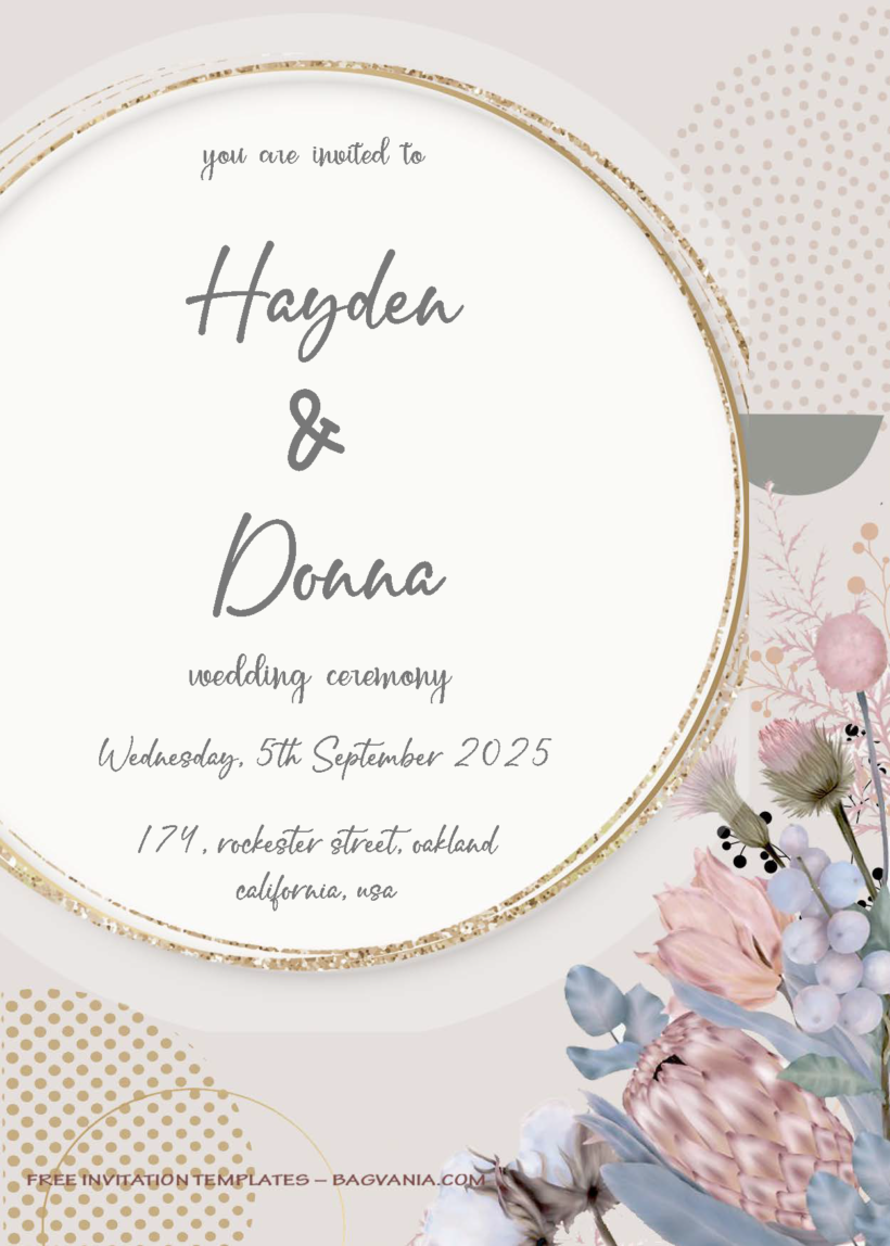 ( Free Editable PDF ) Protea Floral Wedding Invitation Templates Two