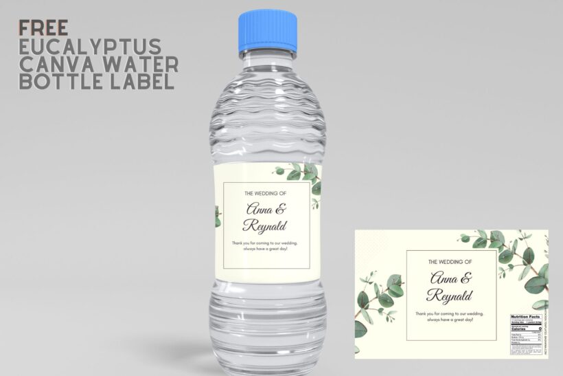 (Free) Eucalyptus Canva Wedding Water Bottle Labels