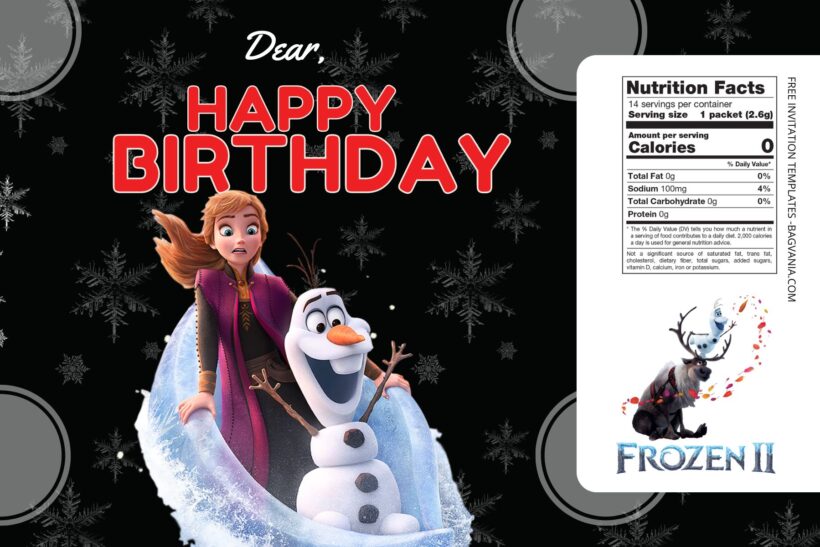 (Free) Frozen II Canva Birthday Water Bottle Labels Six