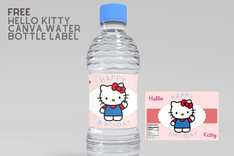 (Free) Hello Kitty Canva Birthday Water Bottle Labels