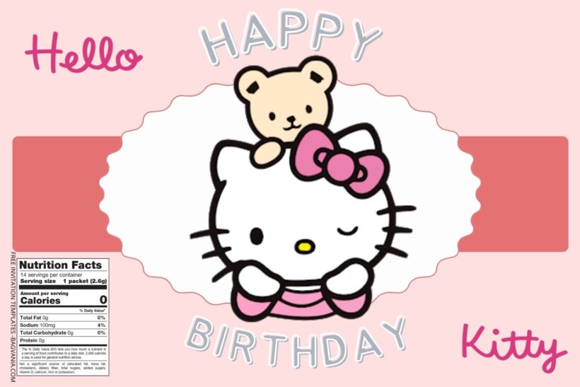 (Free) Hello Kitty Canva Birthday Water Bottle Labels Five