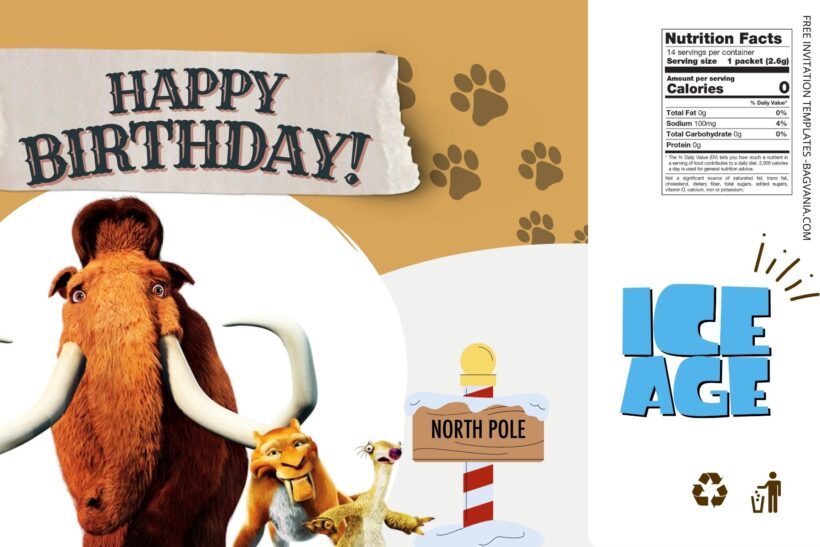 (Free) Ice Age Canva Birthday Water Bottle Labels Five
