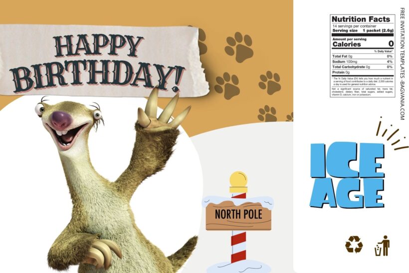(Free) Ice Age Canva Birthday Water Bottle Labels Four