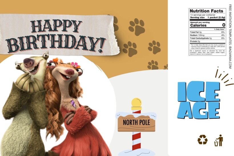 (Free) Ice Age Canva Birthday Water Bottle Labels Seven
