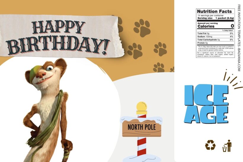 (Free) Ice Age Canva Birthday Water Bottle Labels Six