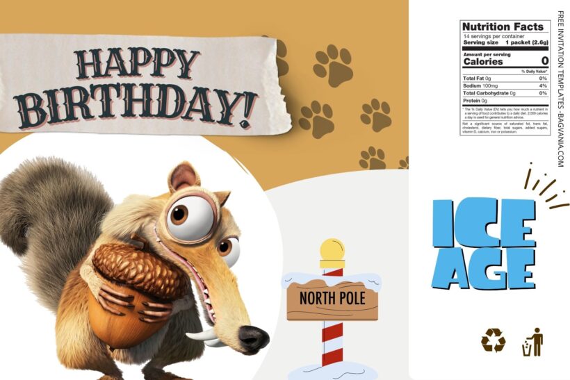 (Free) Ice Age Canva Birthday Water Bottle Labels Two