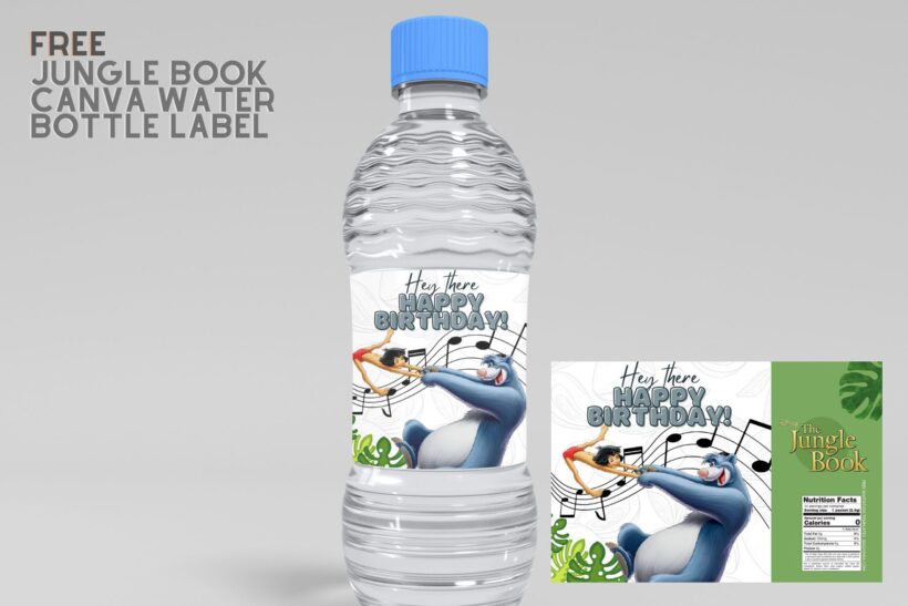 (Free) Jungle Books Canva Birthday Water Bottle Labels