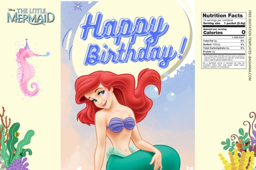 (Free) Little Mermaid Canva Birthday Water Bottle Labels FOur