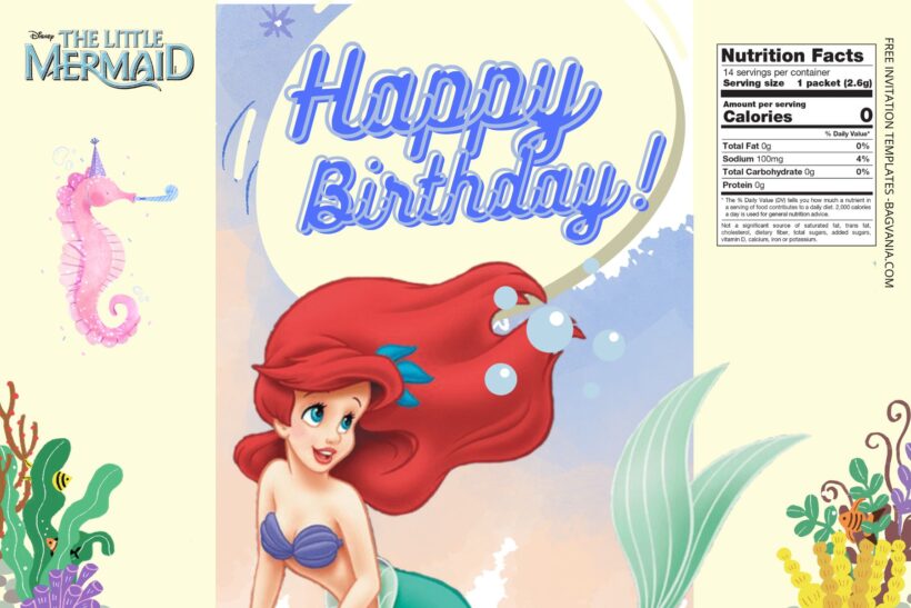 (Free) Little Mermaid Canva Birthday Water Bottle Labels One