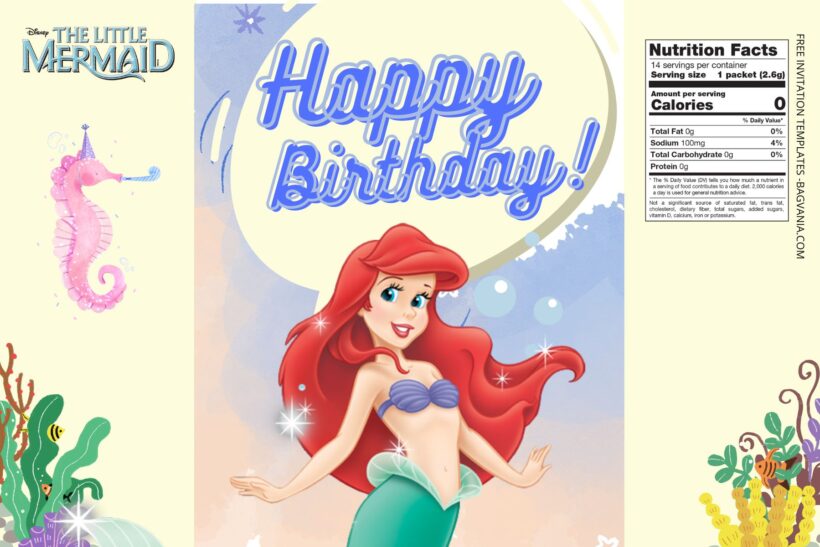 (Free) Little Mermaid Canva Birthday Water Bottle Labels Two