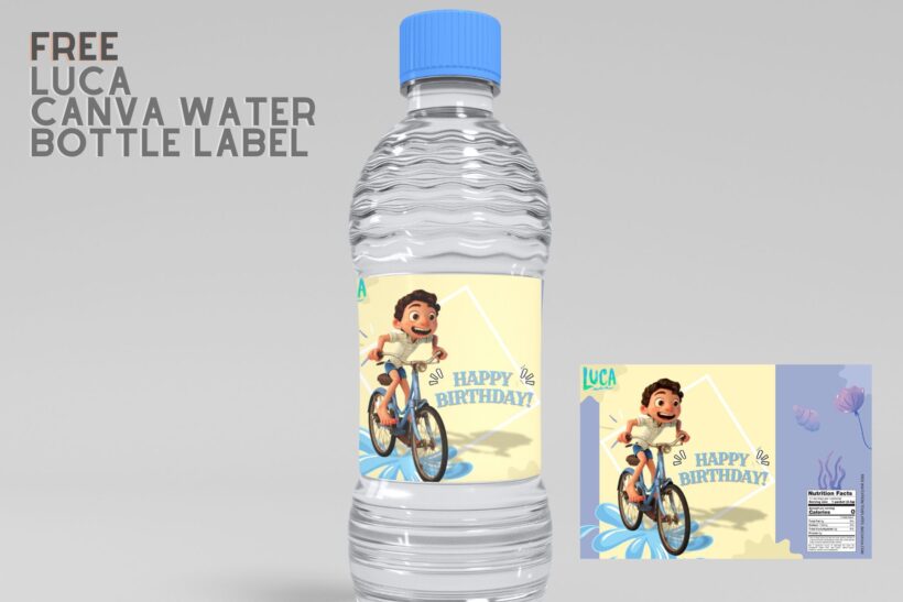 (Free) Luca Canva Birthday Water Bottle Labels