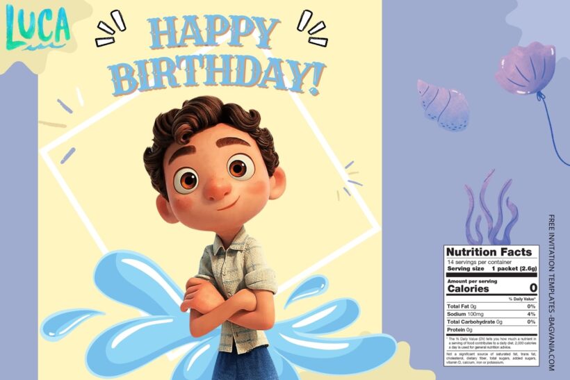 (Free) Luca Canva Birthday Water Bottle Labels Six