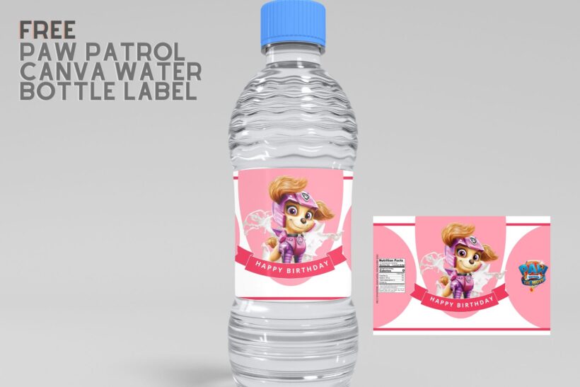 (Free) Paw Patrol Movie Canva Birthday Water Bottle Labels