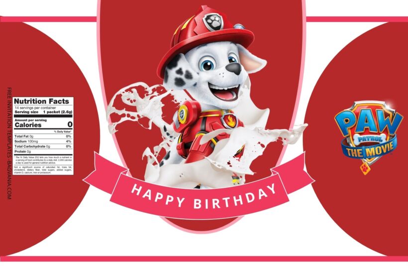 (Free) Paw Patrol Movie Canva Birthday Water Bottle Labels Five