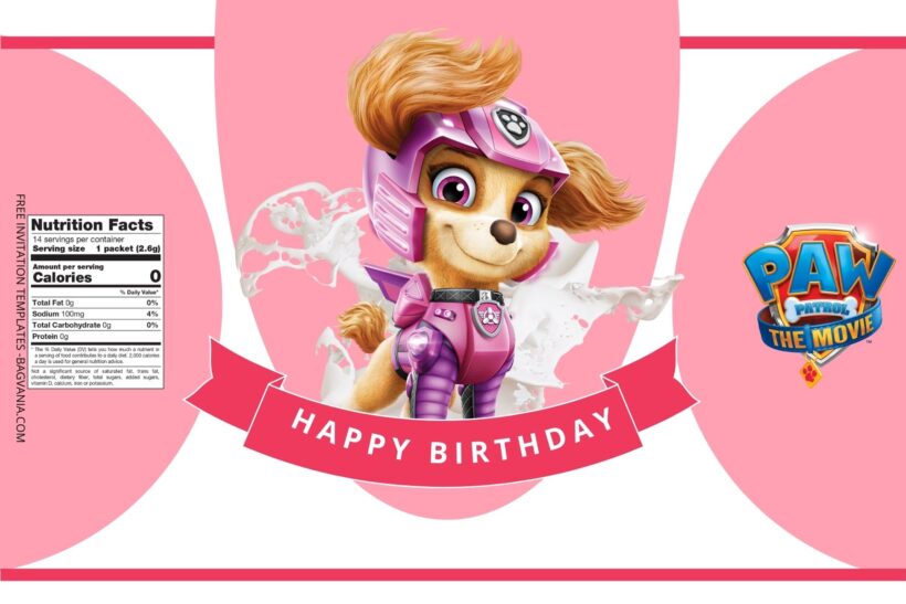 (Free) Paw Patrol Movie Canva Birthday Water Bottle Labels One
