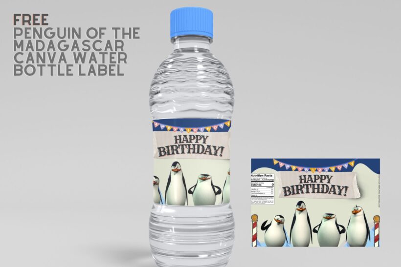 (Free) Penguin Of Madagascar Canva Water Bottle Labels