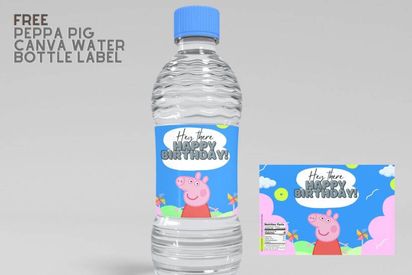 (Free) Peppa Pig Canva Birthday Water Bottle Labels