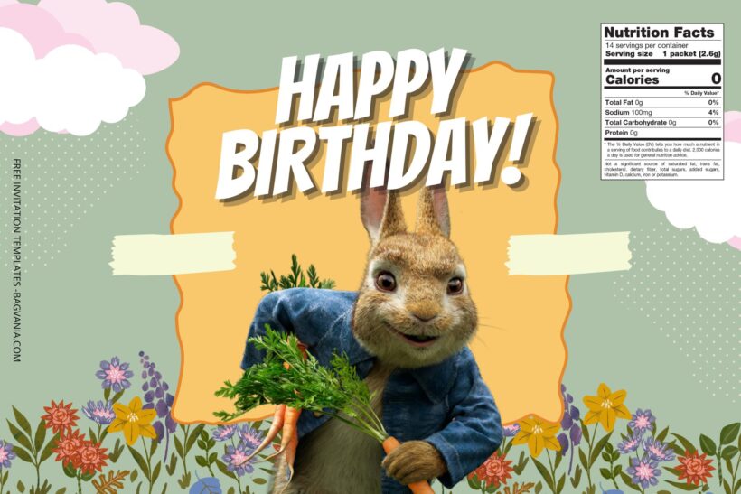 (Free) Peter Rabbit Canva Birthday Water Bottle Labels Five