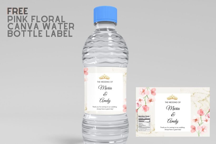 (Free) Pink Floral Canva Birthday Water Bottle Labels