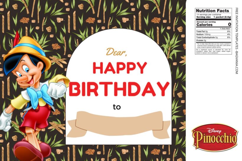 (Free) Pinocchio Canva Birthday Water Bottle Labels Five