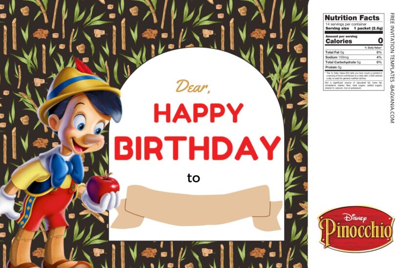 (Free) Pinocchio Canva Birthday Water Bottle Labels One