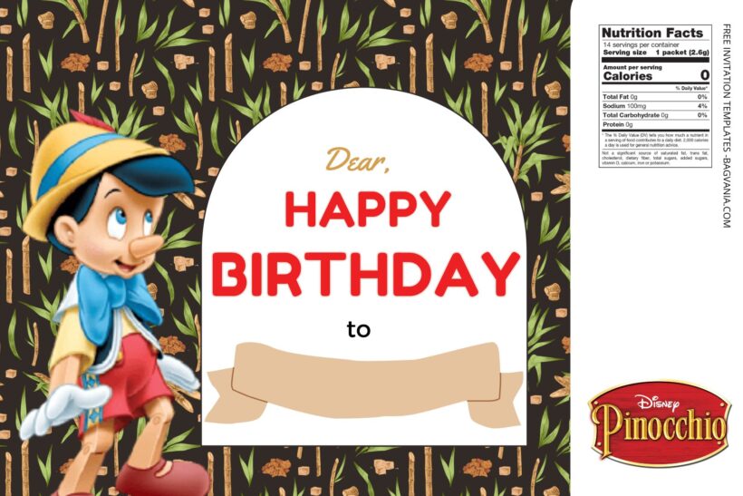 (Free) Pinocchio Canva Birthday Water Bottle Labels Three