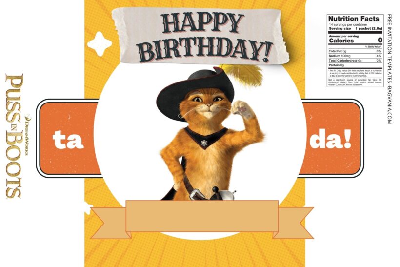 (Free) Puss In Boots Canva Birthday Water Bottle Labels Five